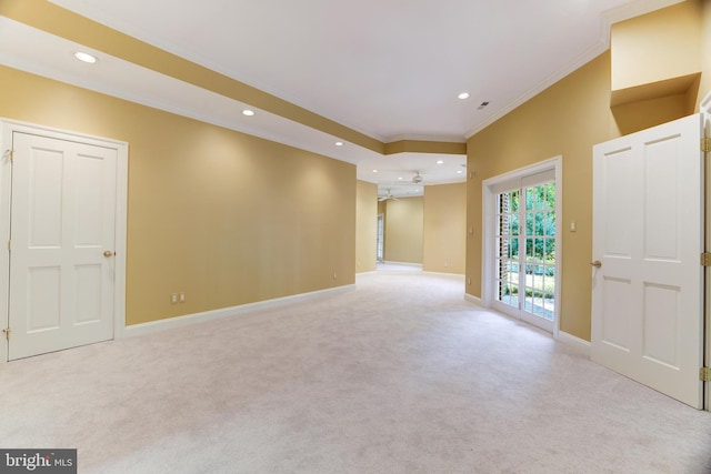 carpeted empty room with ornamental molding