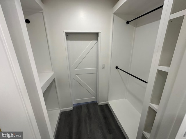 spacious closet with dark hardwood / wood-style floors