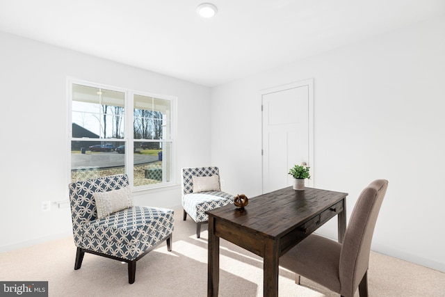 home office featuring light colored carpet