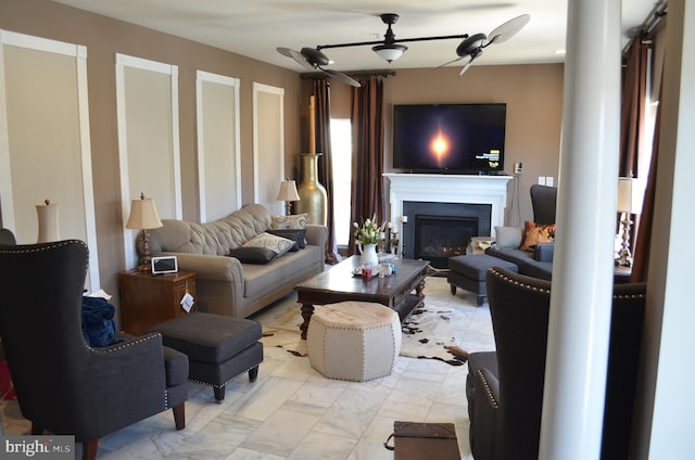 living room with ceiling fan