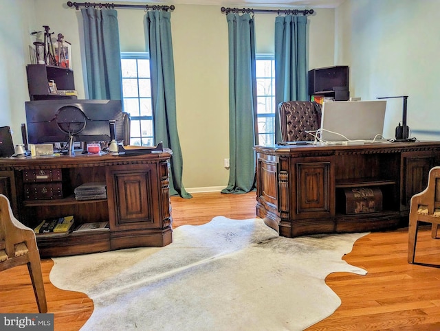 office with light wood-type flooring