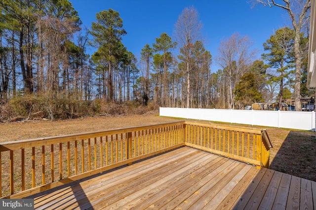 wooden terrace with a fenced backyard