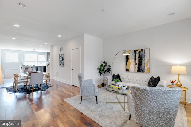 living room featuring light wood-type flooring