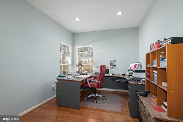 office area featuring hardwood / wood-style floors