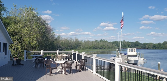 wooden deck with a water view