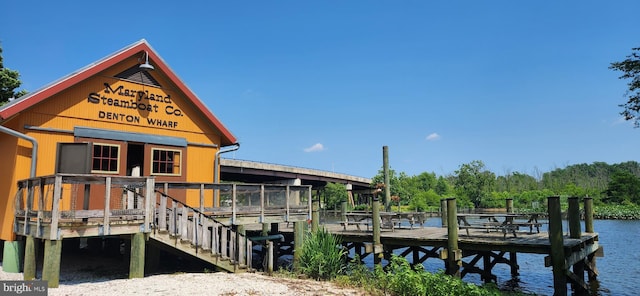 dock area with a water view