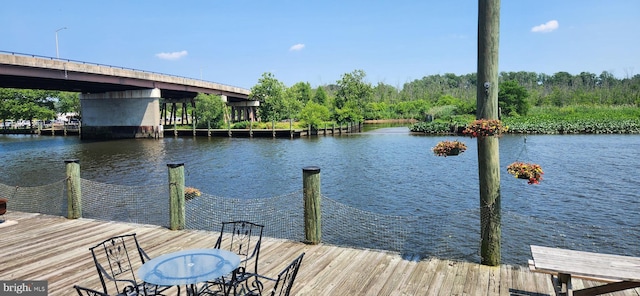 dock area featuring a water view