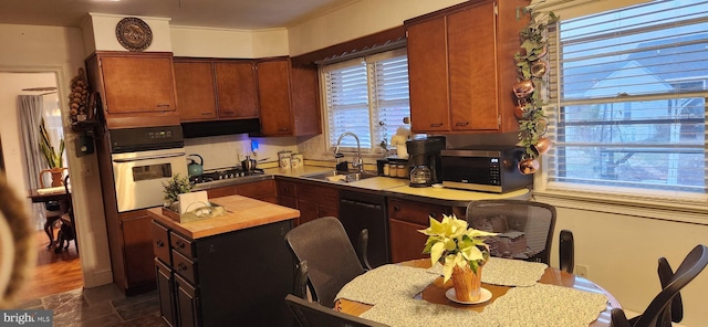 kitchen featuring stainless steel appliances, plenty of natural light, light countertops, and a sink