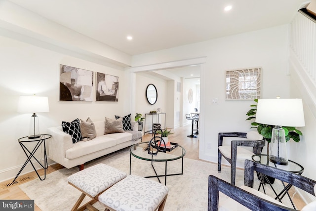 living room with light wood-type flooring