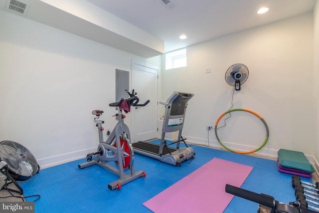 exercise room featuring carpet floors