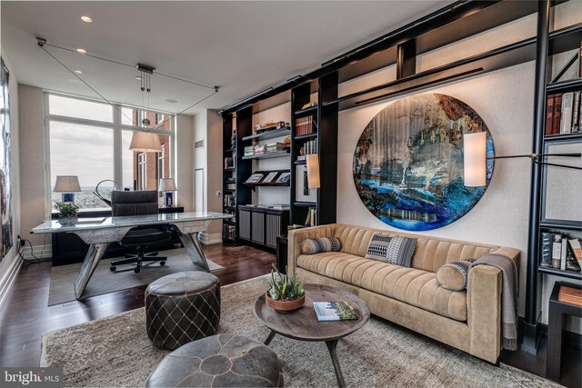 kitchen with hardwood / wood-style floors and floor to ceiling windows