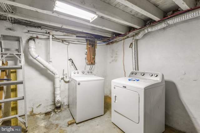 clothes washing area with washing machine and clothes dryer