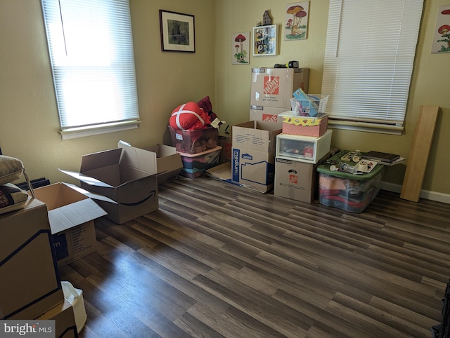 interior space with dark hardwood / wood-style floors