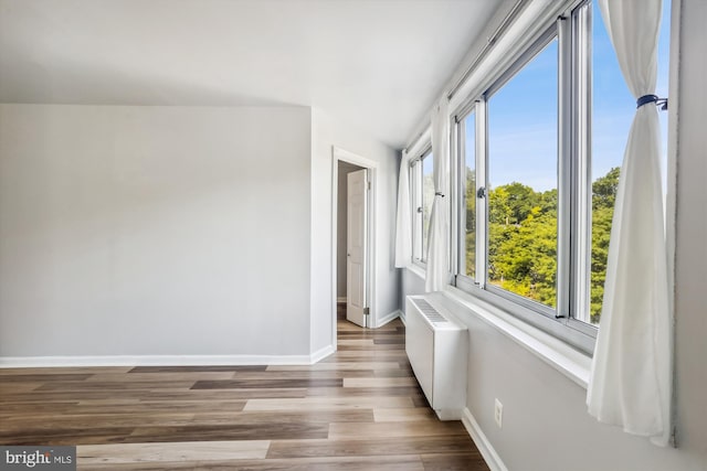 unfurnished room with light wood-type flooring and radiator