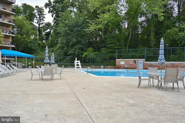 view of swimming pool with a patio