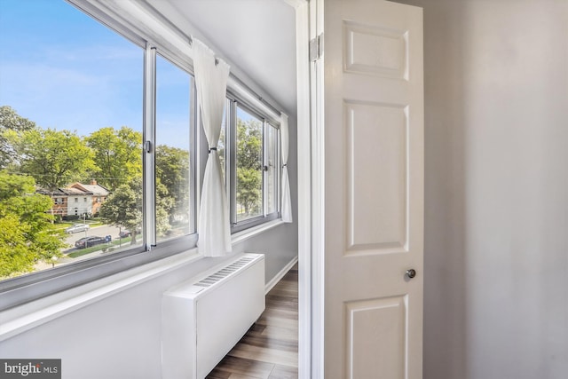 interior space featuring radiator and hardwood / wood-style flooring