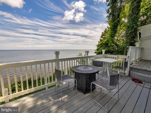 wooden terrace with a water view