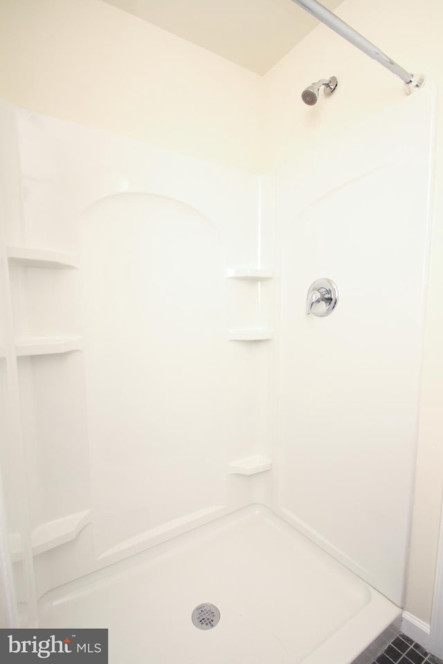 bathroom featuring tile patterned floors and a shower