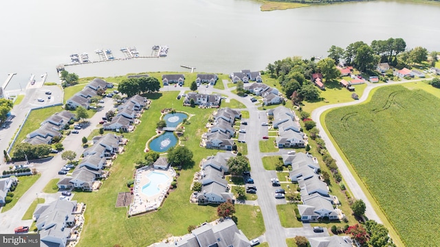 aerial view with a water view