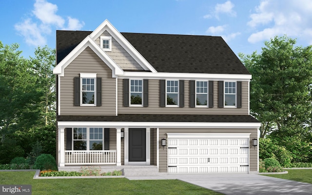 view of front facade with a garage and a front lawn