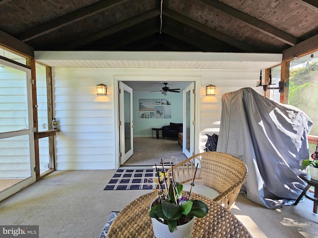 interior space featuring ceiling fan