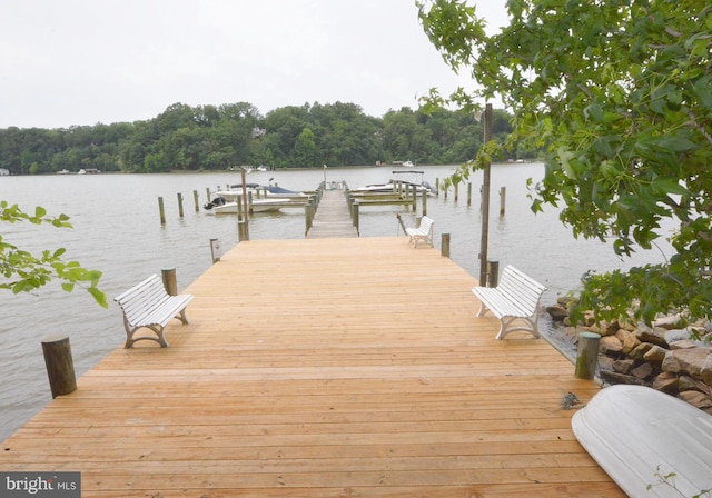 view of dock with a water view