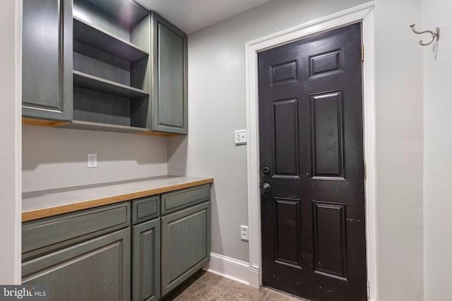 interior space with gray cabinetry