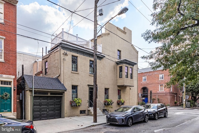 exterior space featuring a garage