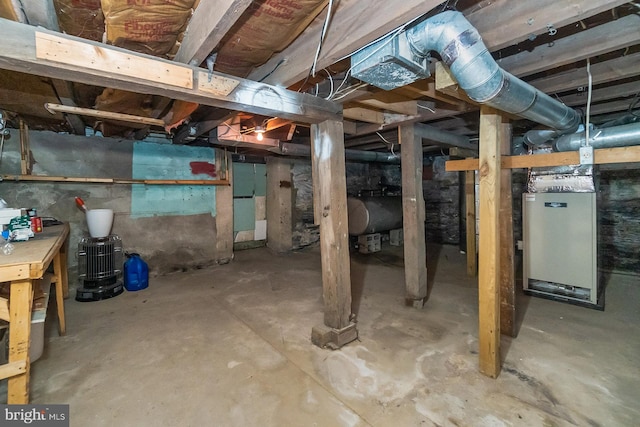 basement featuring heating unit