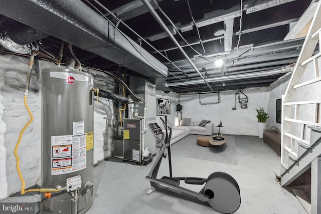 basement featuring water heater