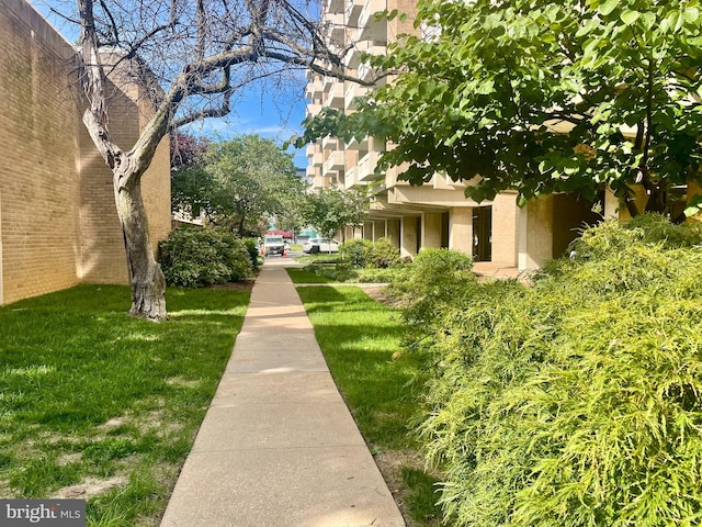 view of property's community featuring a lawn