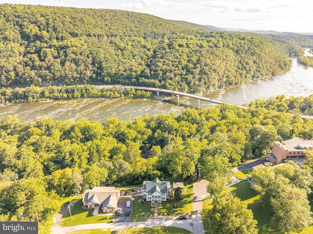 bird's eye view with a wooded view