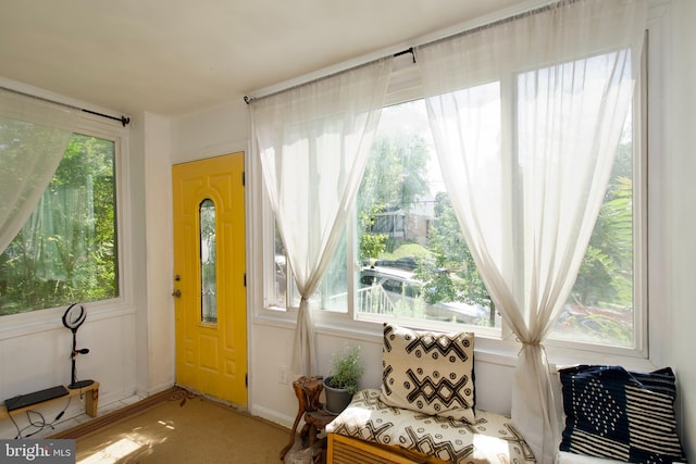 sitting room featuring a healthy amount of sunlight and carpet flooring