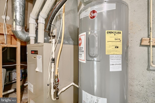 utility room featuring water heater