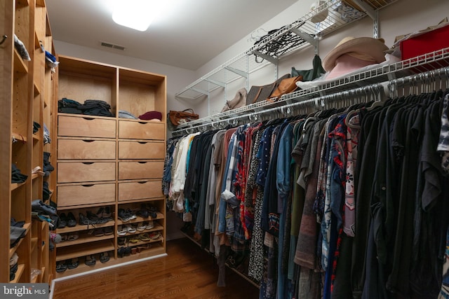 walk in closet with hardwood / wood-style flooring