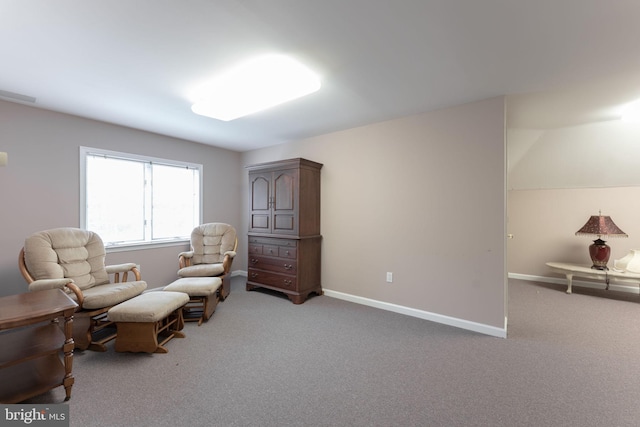 living area featuring carpet floors