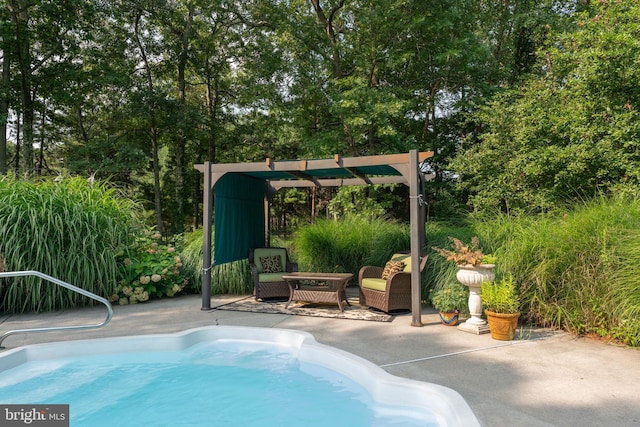 view of pool with a pergola and a patio area