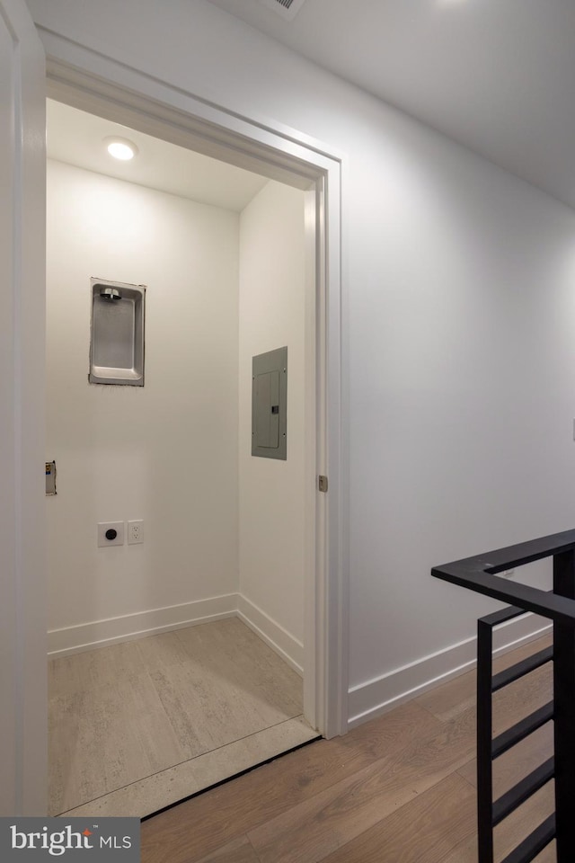 interior space featuring hardwood / wood-style floors and electric panel