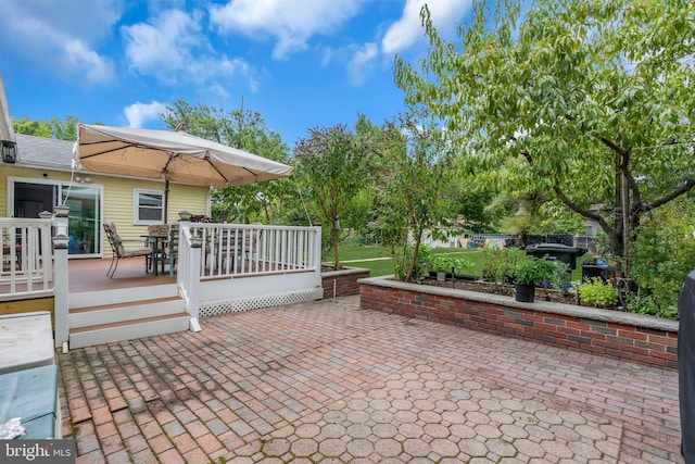 view of patio / terrace featuring outdoor dining space and a deck