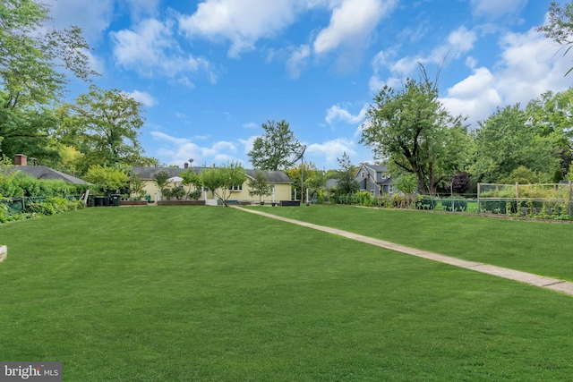 view of property's community with a yard