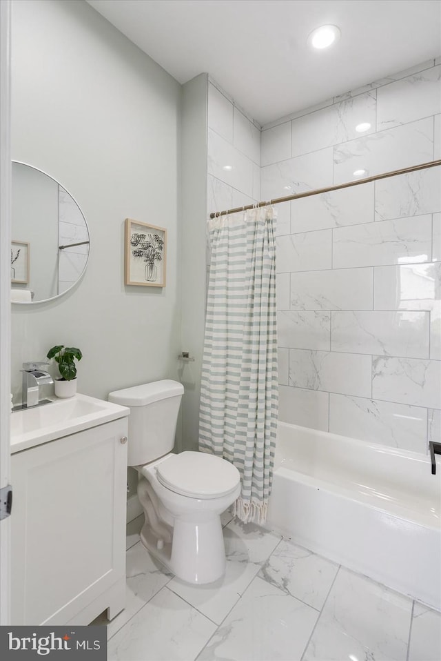 full bathroom with tile patterned flooring, toilet, vanity, and shower / tub combo