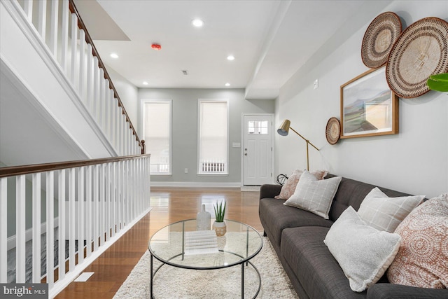 living room with hardwood / wood-style floors