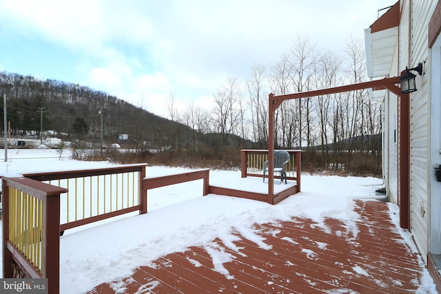 view of snow covered deck