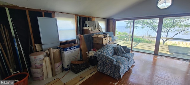 sitting room with lofted ceiling