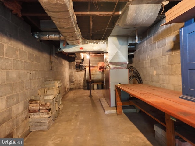 basement featuring heating unit