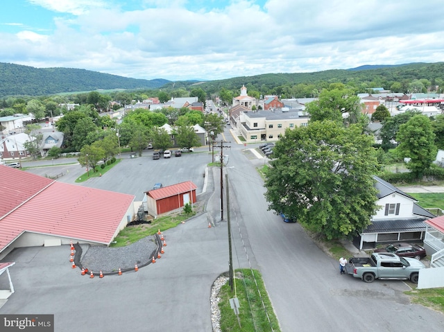 birds eye view of property featuring a mountain view