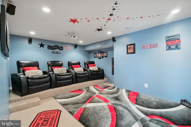 cinema room with carpet floors