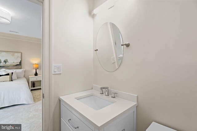 bathroom featuring crown molding and vanity