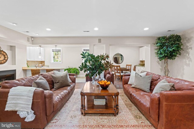 living room featuring light wood-type flooring