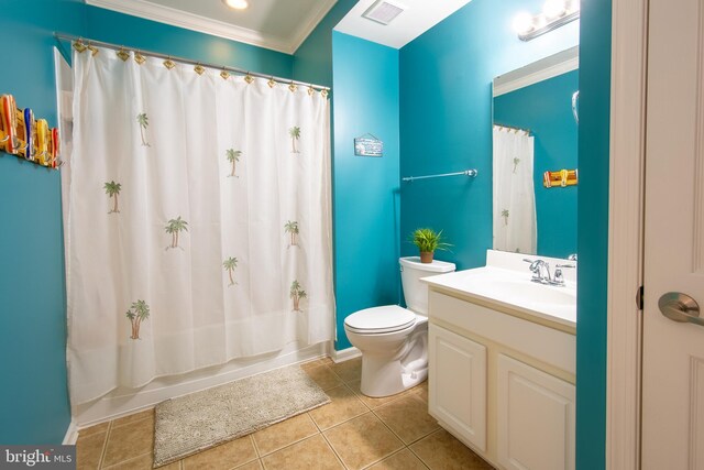 bathroom featuring crown molding, separate shower and tub, and tile patterned floors